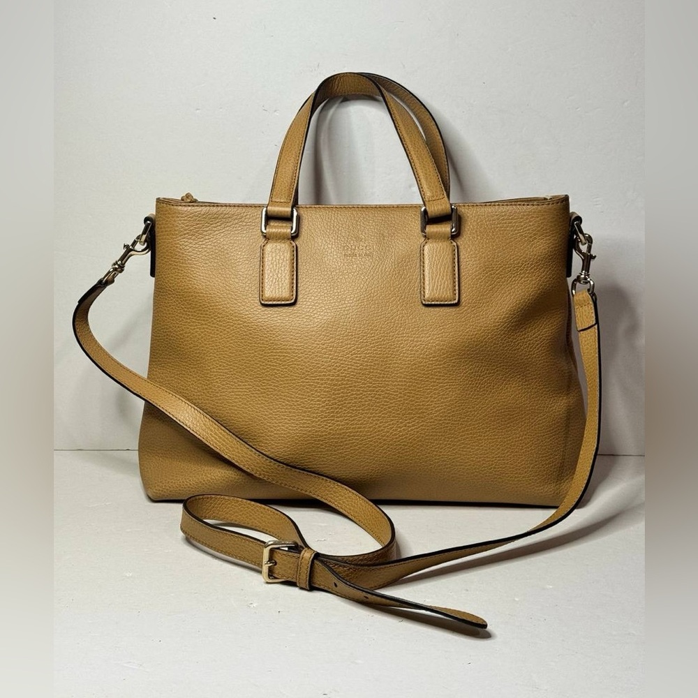Authentic GUCCI Two Way Leather Bamboo Tassel Handbag Purse Camel Tan